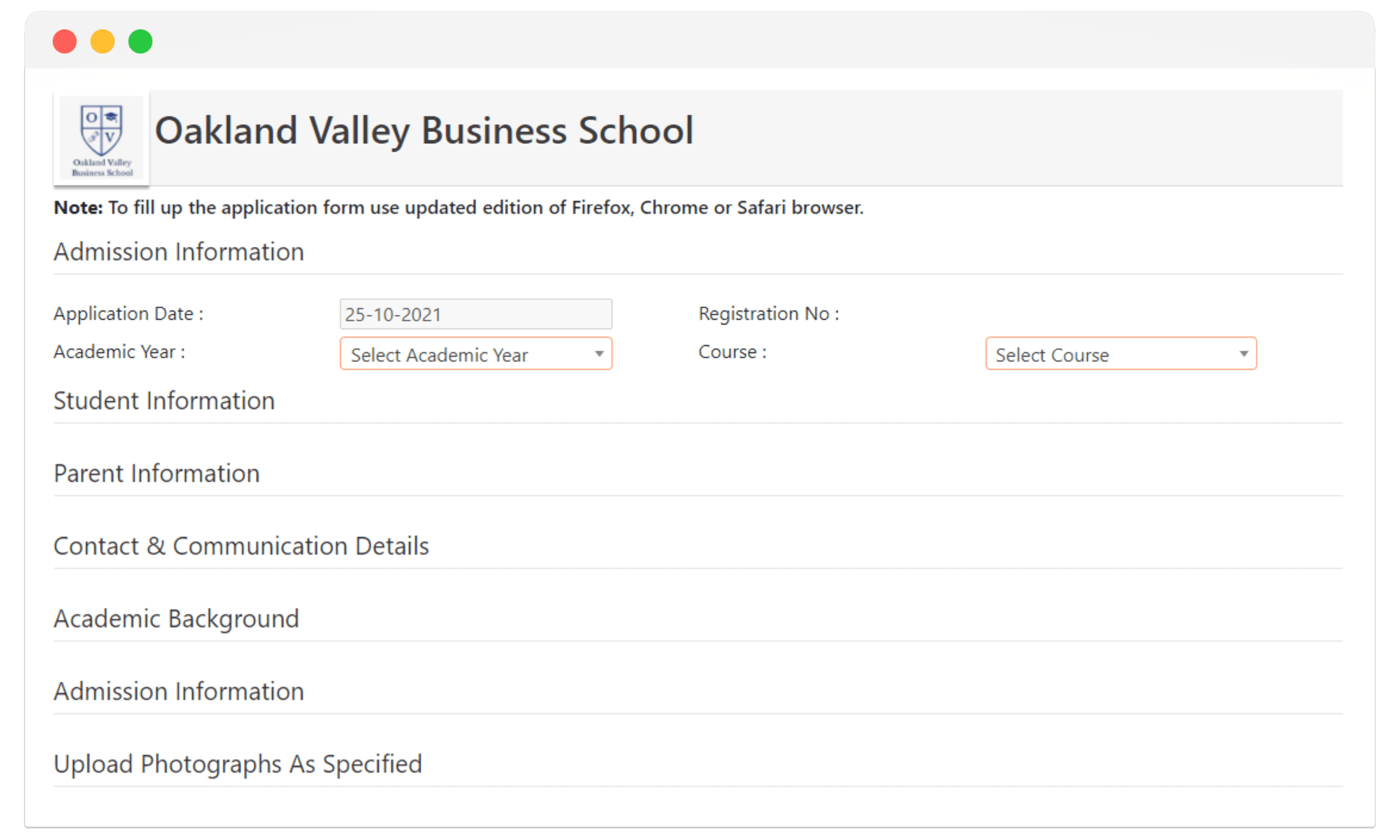 create a custom admission form